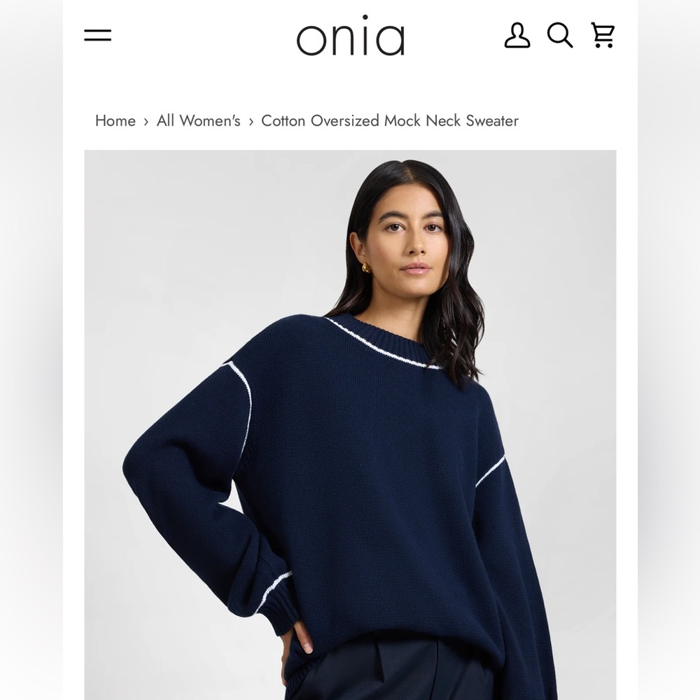 Onia Cotton Oversized Mock Neck Sweater XS Blue